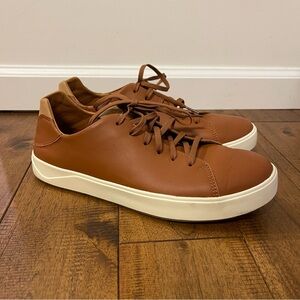 Olukai Mens 10.5 Lae'ahi li 'ili Low Top Sneaker in Brown Leather EUC Casual